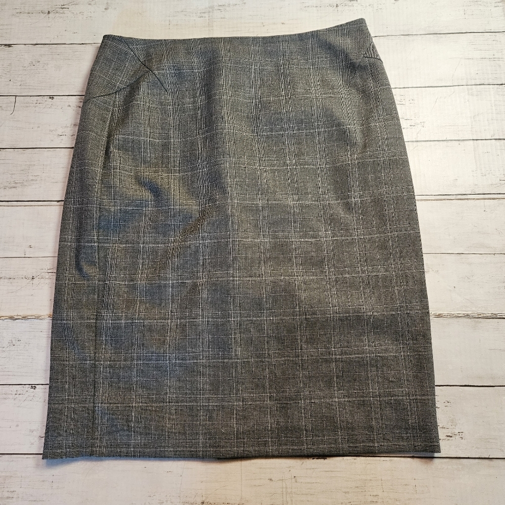 Ann Taylor Glen Plaid Check Grey White And Black Pencil Skirt Size 12‎
